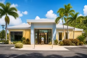 Banque tropicale moderne sous le soleil