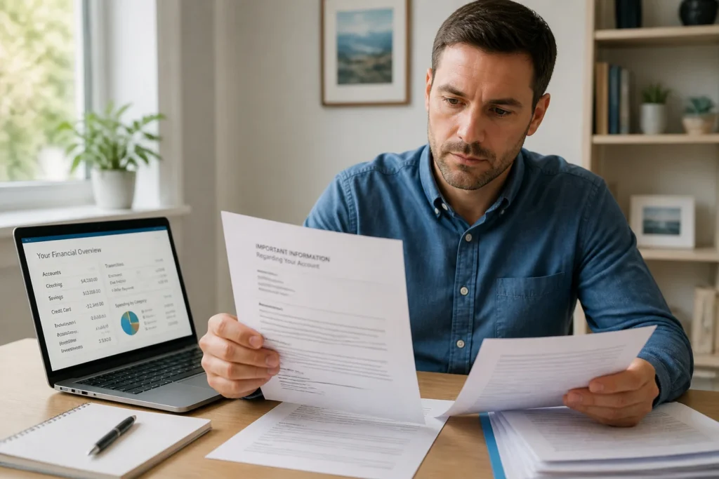 Homme concentre sur ses finances