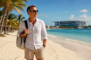 Homme daffaires detendu sur la plage