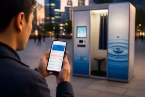 Transaction bancaire et borne photo urbaine