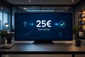 Ecran affichant 25euro et lorigine expliquee